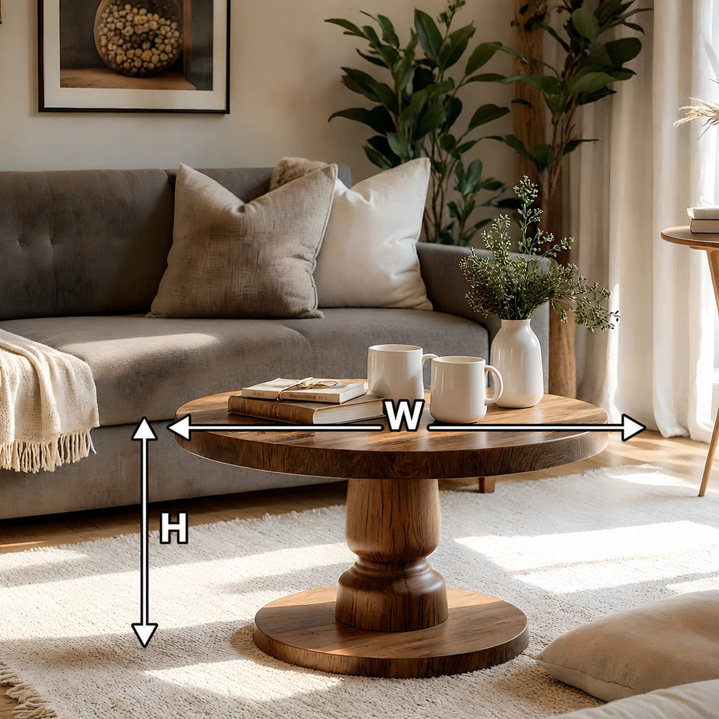 Natural Solid Wood Round Coffee Table – Sculptural Pedestal Style