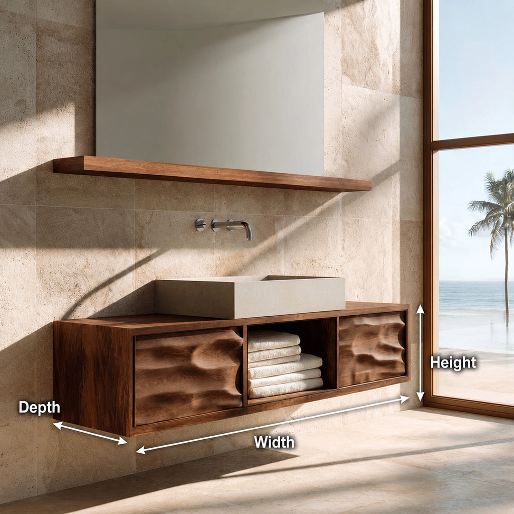 Natural Solid Wood Bathroom Cabinet with 2 Doors and Open Shelf