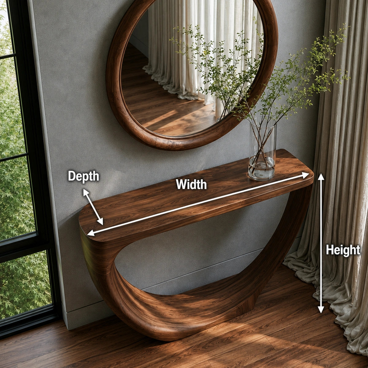 Loop Form Natural Solid Wood Console Table for Entryway and Hallway
