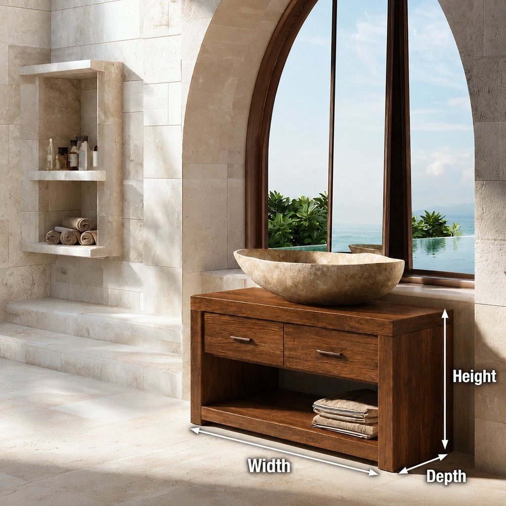 Natural Solid Wood Bathroom Vanity with 2 Drawers and Open Shelf