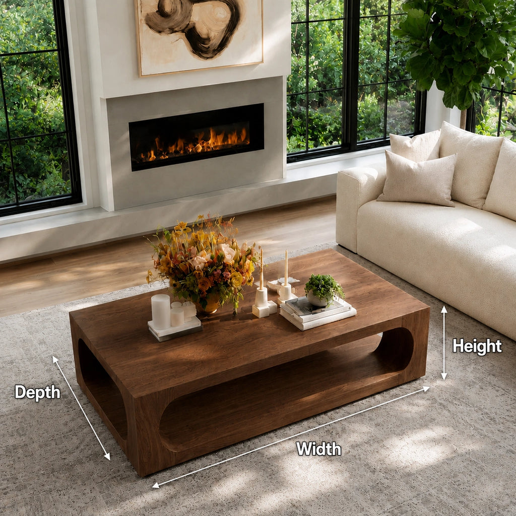 Natural Solid Wood Coffee Table with Open Shelf – Modern Style