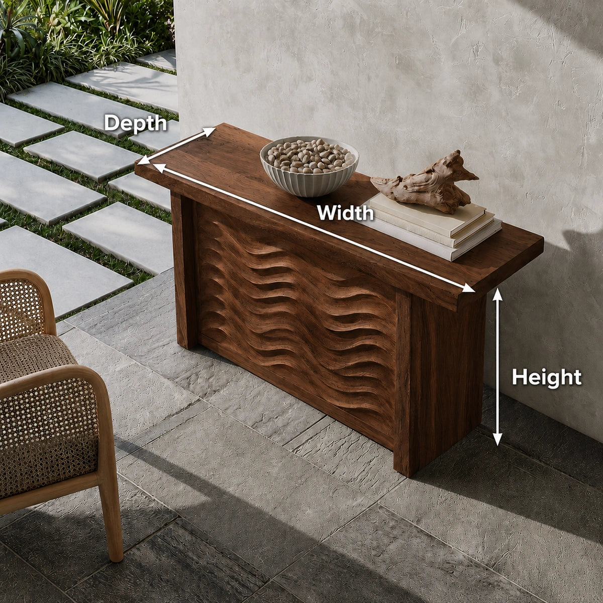 Wave Front Natural Solid Wood Sideboard Cabinet with Hidden Storage
