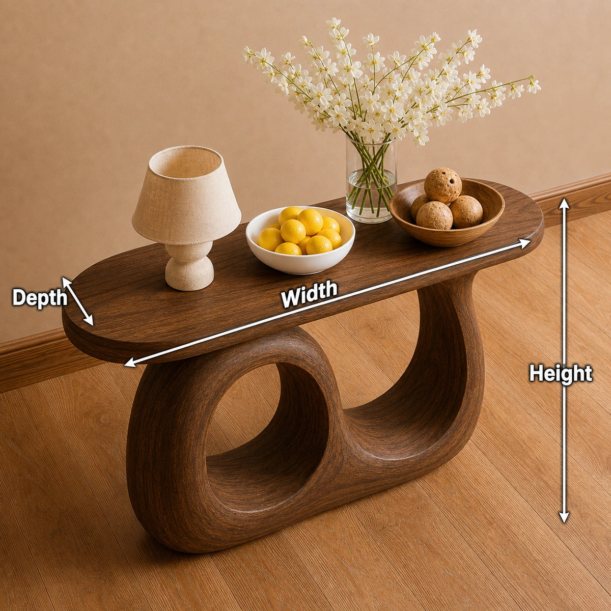 Organic Loop Natural Solid Wood Console Table for Entryway Decor
