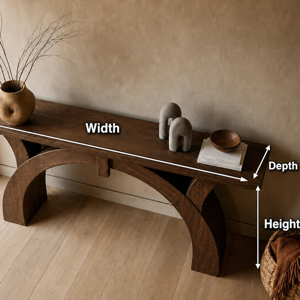 Arched Natural Solid Wood Console Table for Entryway and Hallway