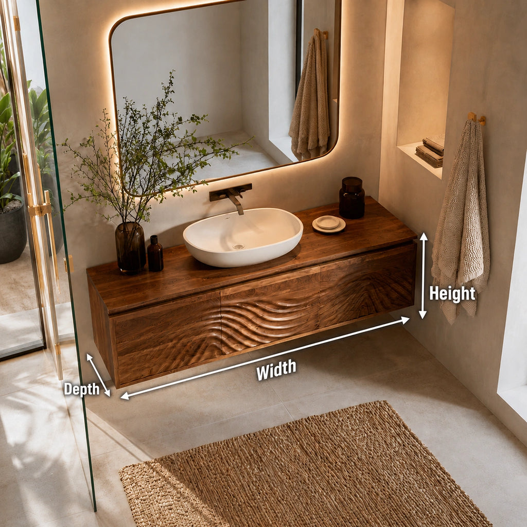 Natural Solid Wood Bathroom Cabinet – Wave Front Modern Style