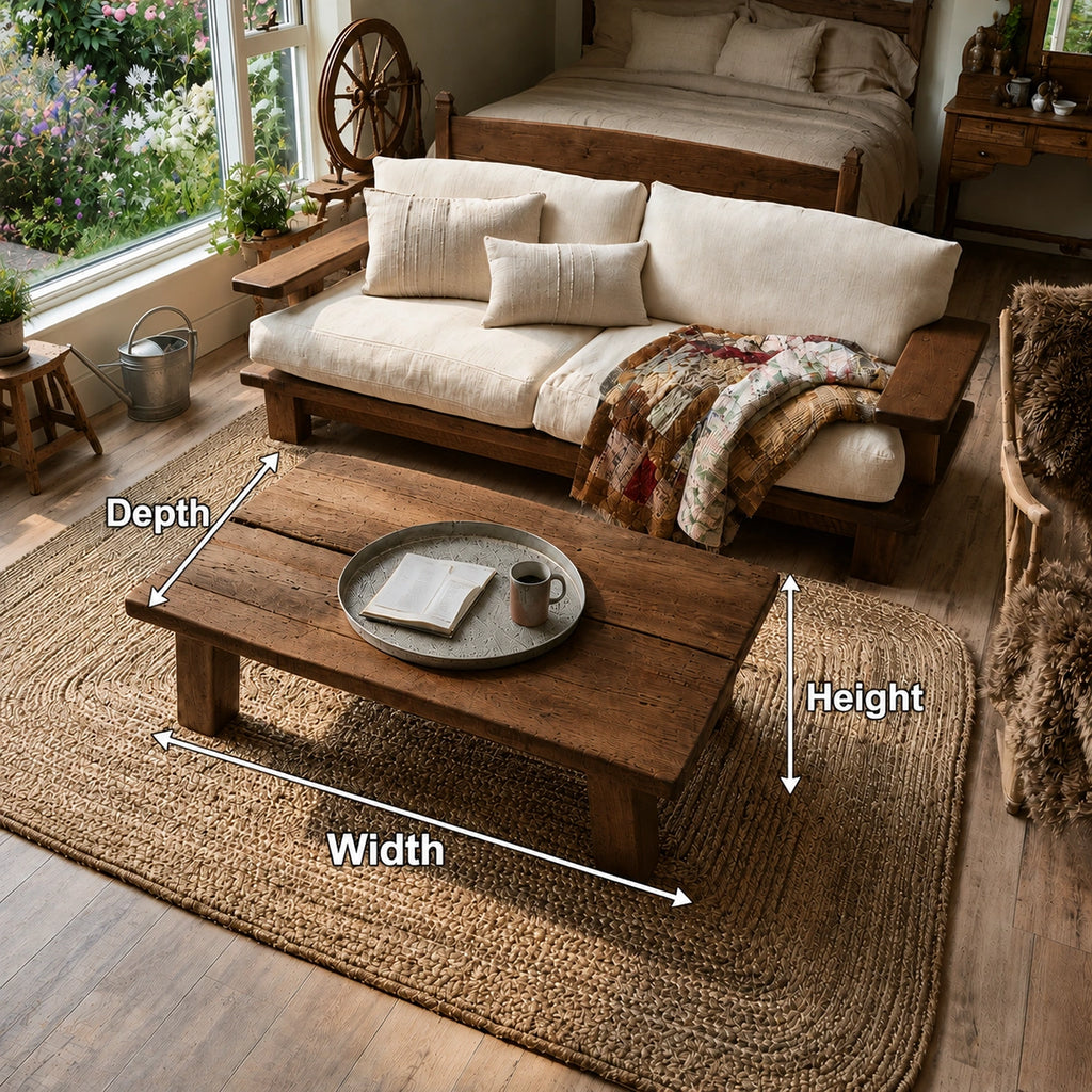 Natural Solid Wood Coffee Table – Rustic Farmhouse Style