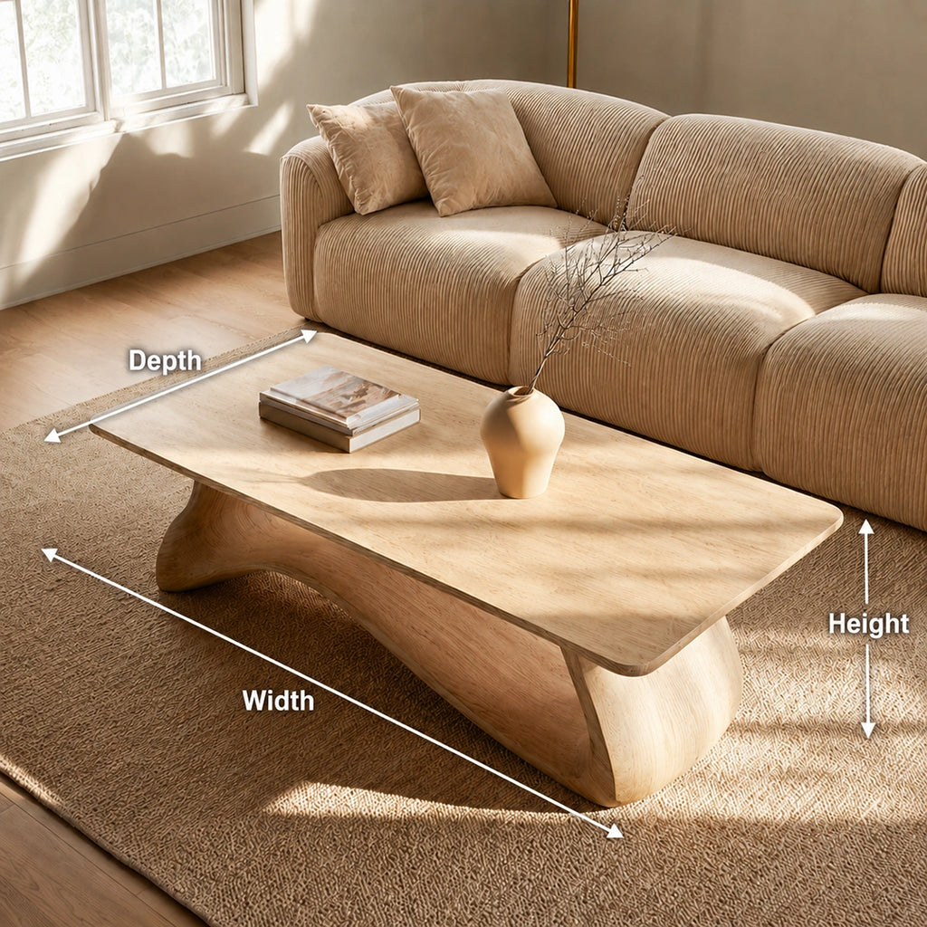 Natural Solid Wood Coffee Table – Sculptural Japandi Style