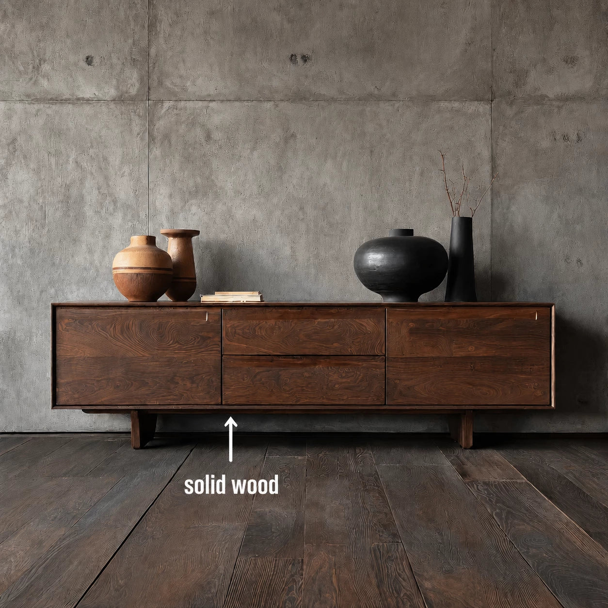 Minimalist Natural Solid Wood TV Stand with Drawer and Cabinet Storage