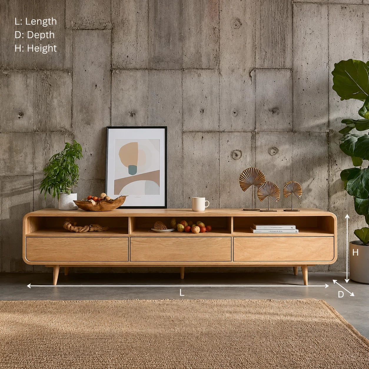 Scandinavian Natural Solid Wood TV Stand with Open Shelf Storage