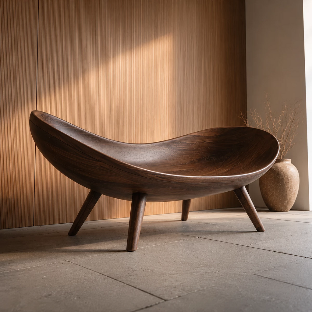 Sculptural Wood Lounge Chair – Organic Natural Wood Chaise for Modern Interior