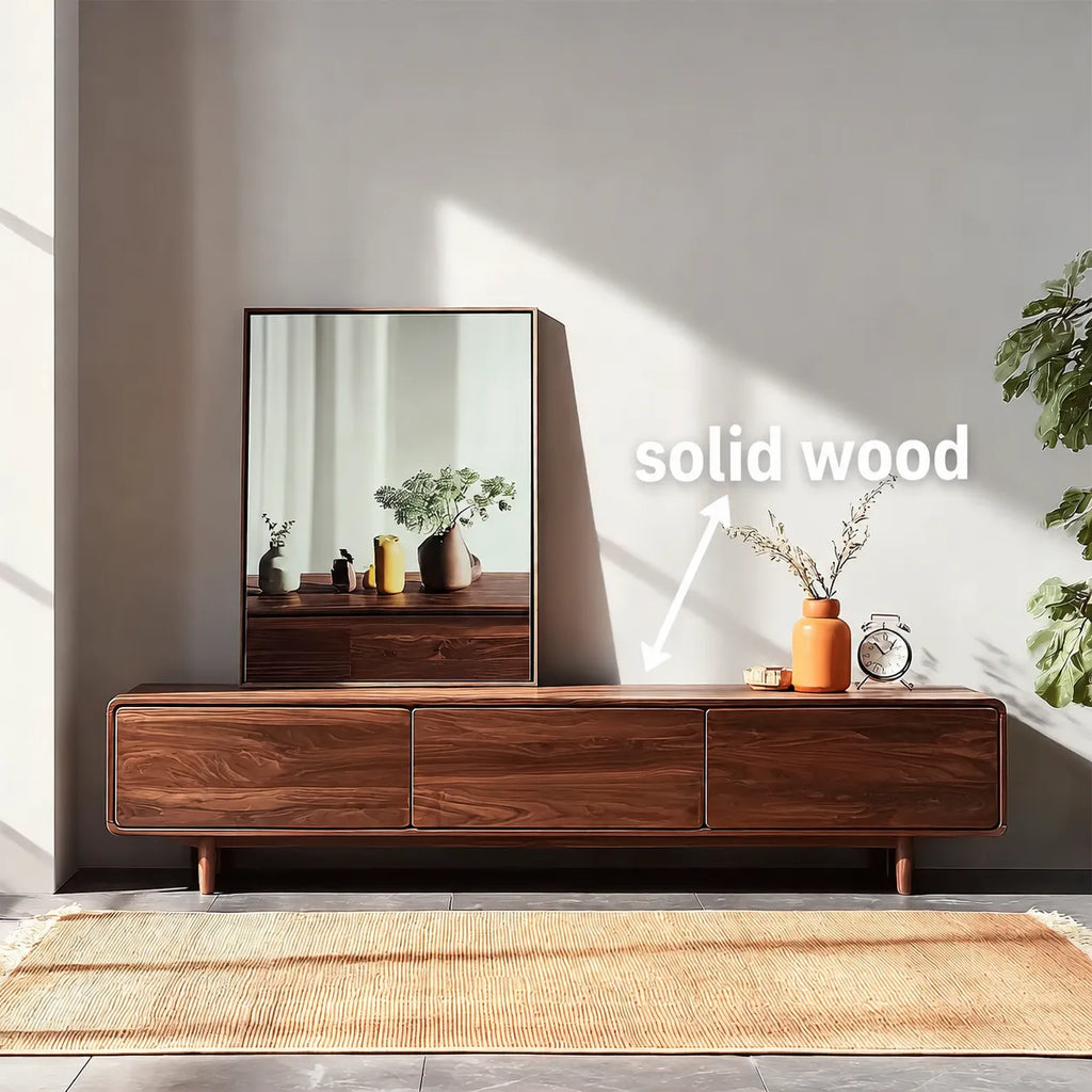 Contemporary Natural Solid Wood TV Stand with Concealed Storage
