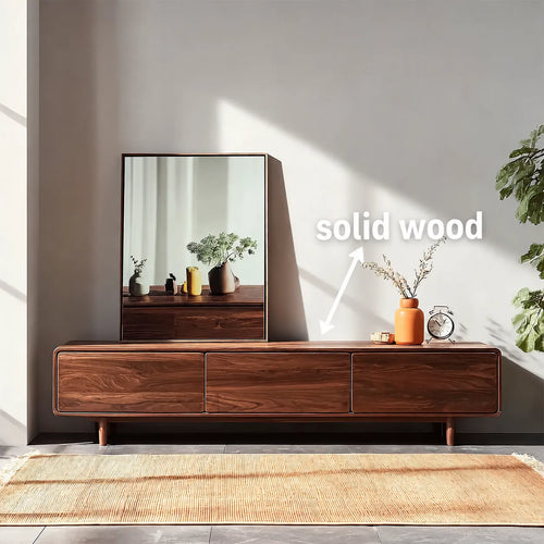 Contemporary Natural Solid Wood TV Stand with Concealed Storage