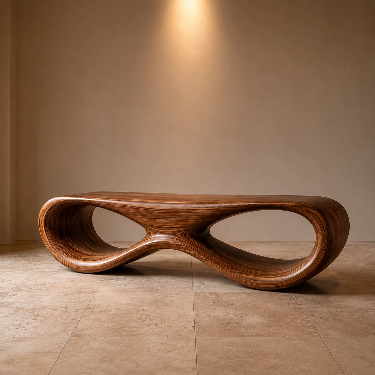 Sculptural Wave Wood Bench – Organic Natural Wood Bench for Modern Interior