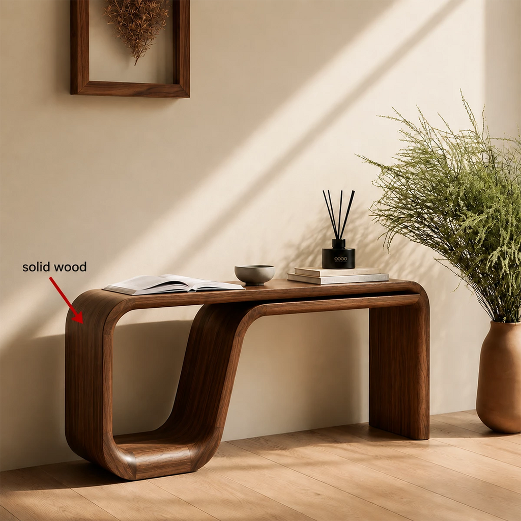 Natural Solid Wood Console Table Sculptural Double Loop Modern Style