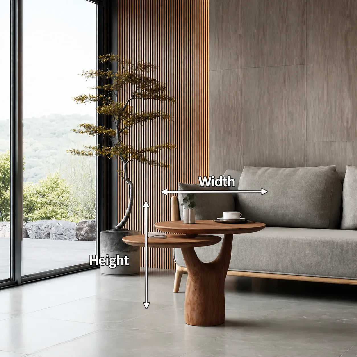 Tiered Natural Solid Wood Coffee Table with Sculptural Pedestal Base