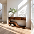 Natural Solid Wood Console Table with Four Drawers Modern Sculptural Style
