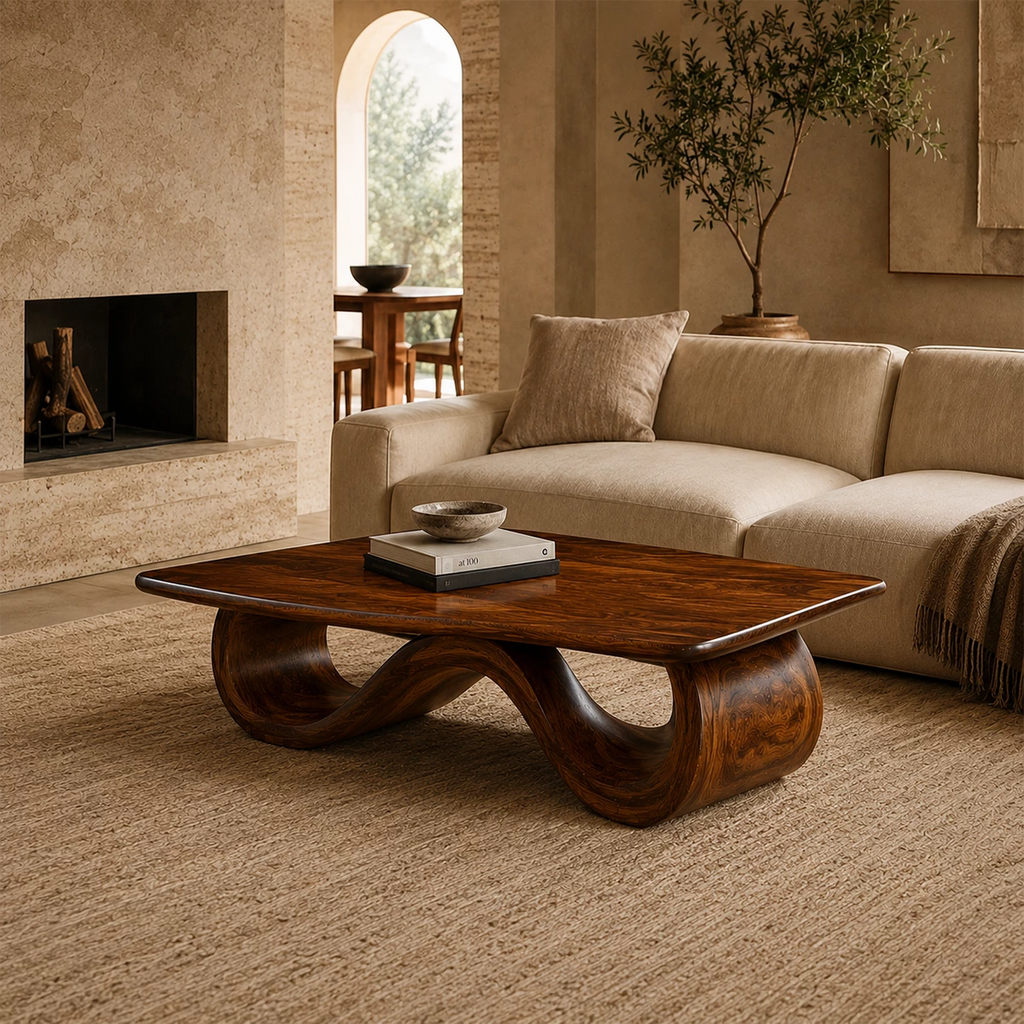 Wave Sculptural Coffee Table Crafted from Natural Solid Wood
