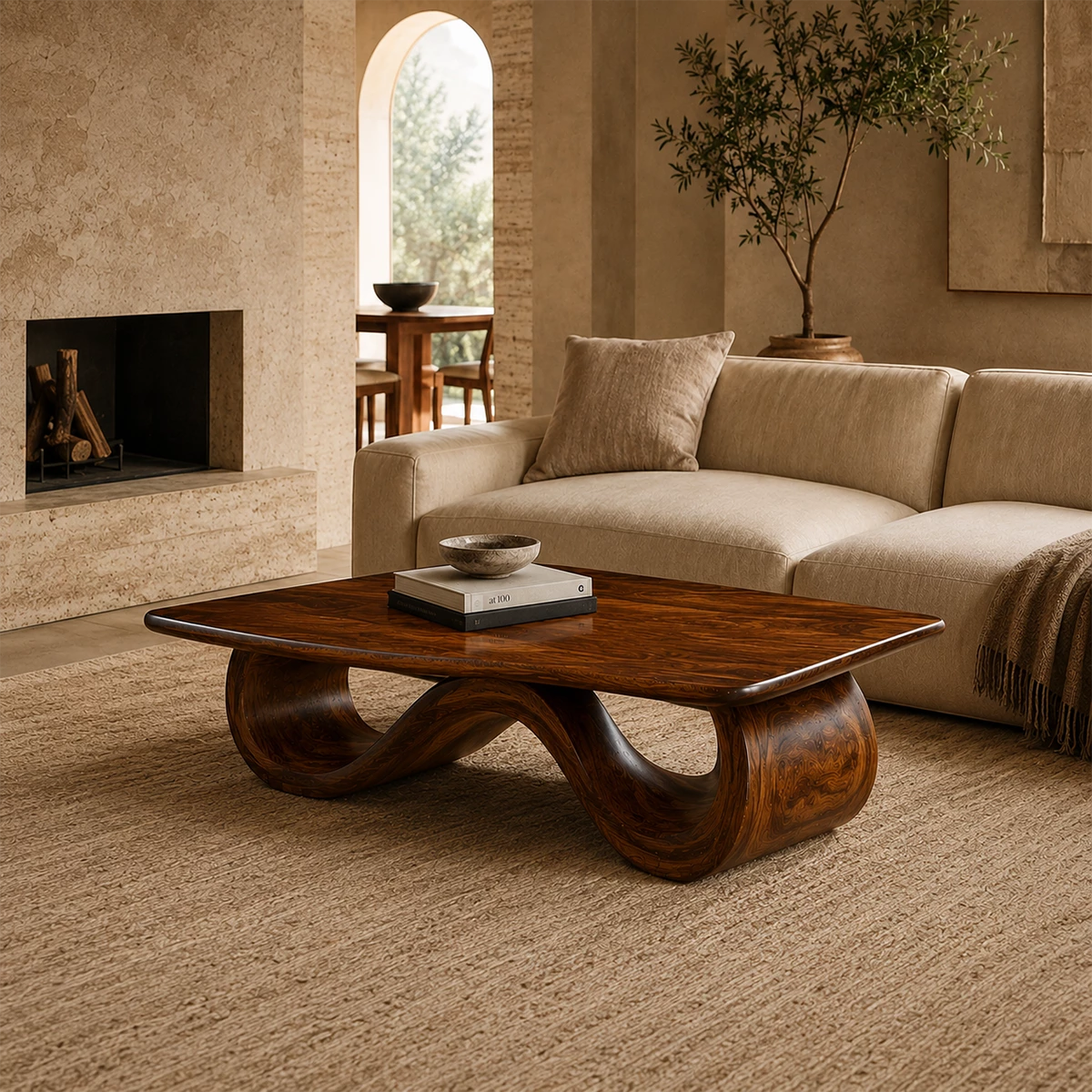 Wave Sculptural Coffee Table Crafted from Natural Solid Wood