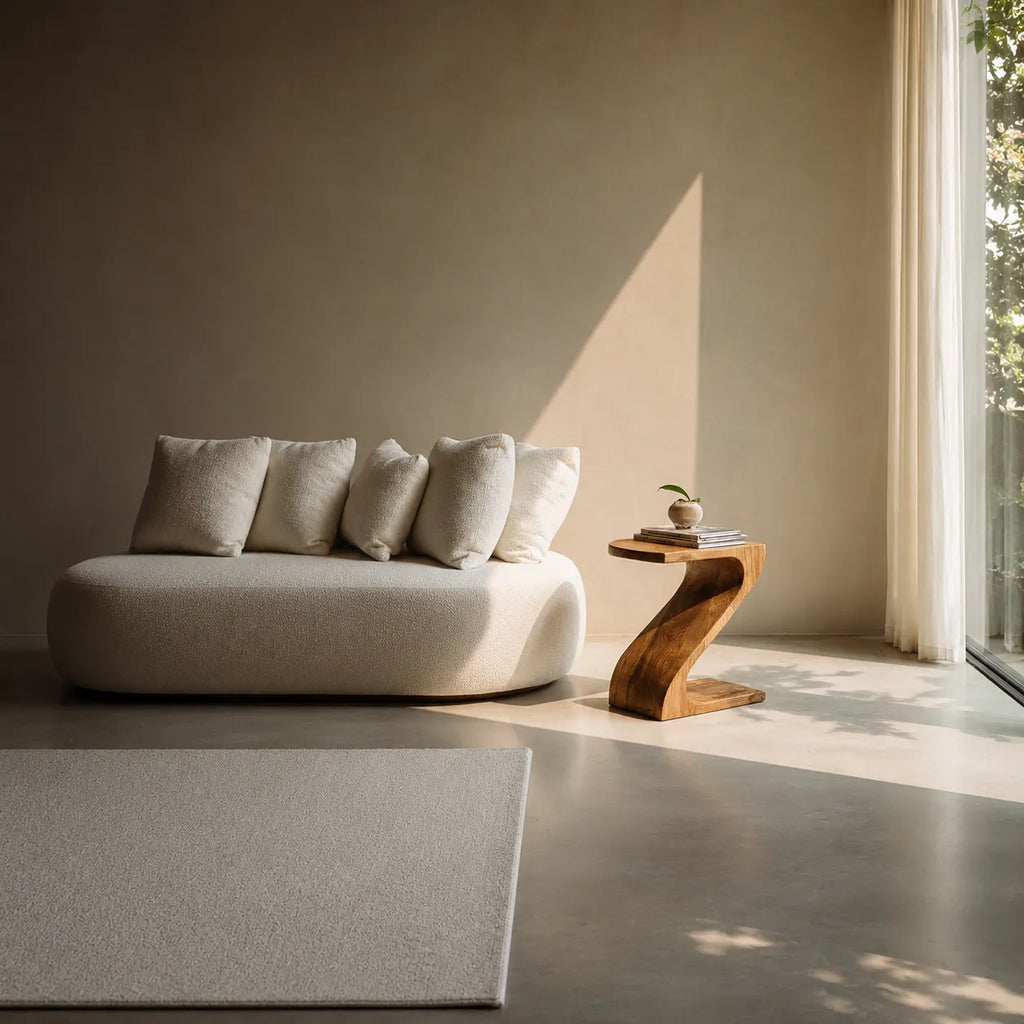 Sculptural Natural Solid Wood Side Table with Curved Z Base