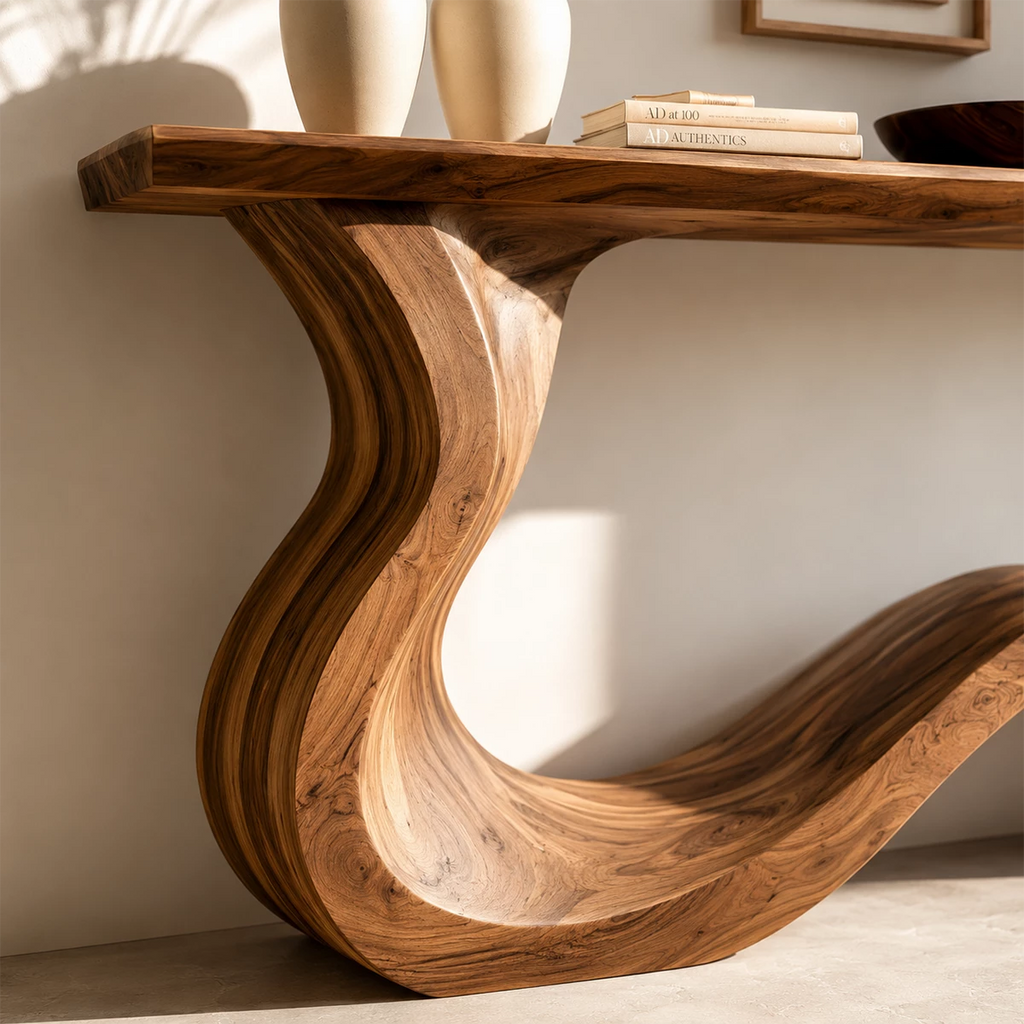 Natural Solid Wood Console Table Sculptural Wabi Sabi Style
