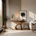 Sculptural Natural Solid Wood Console Table with Flowing Open Base