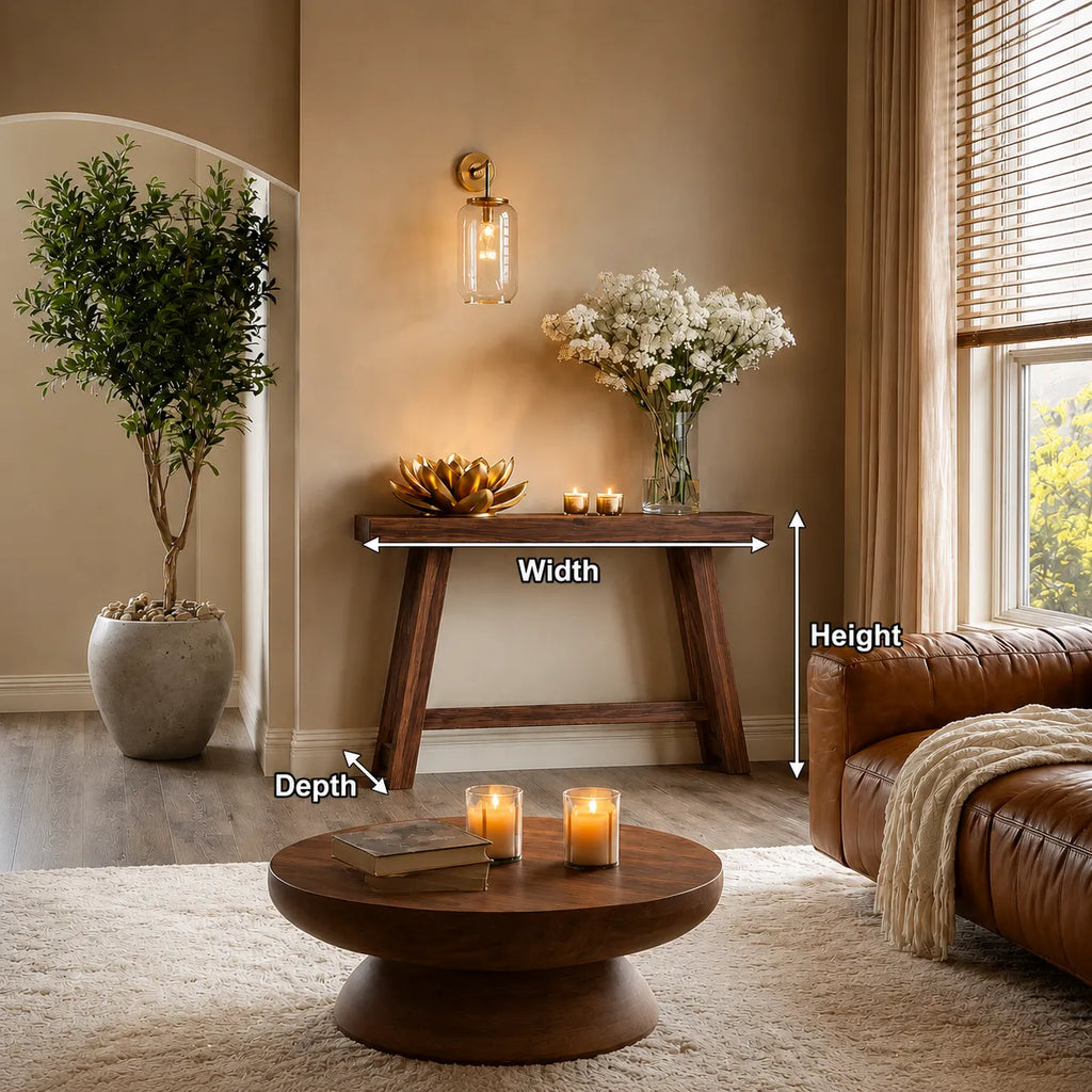 Minimalist Natural Solid Wood Console Table with Tapered A Frame Base
