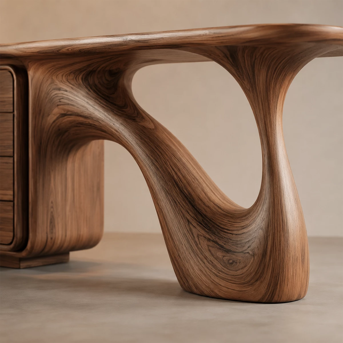 Natural Solid Wood Writing Desk Sculptural Wabi Sabi Style