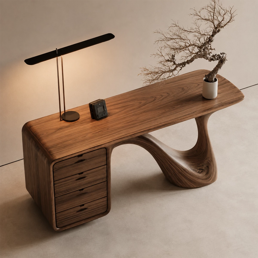 Natural Solid Wood Writing Desk Sculptural Wabi Sabi Style