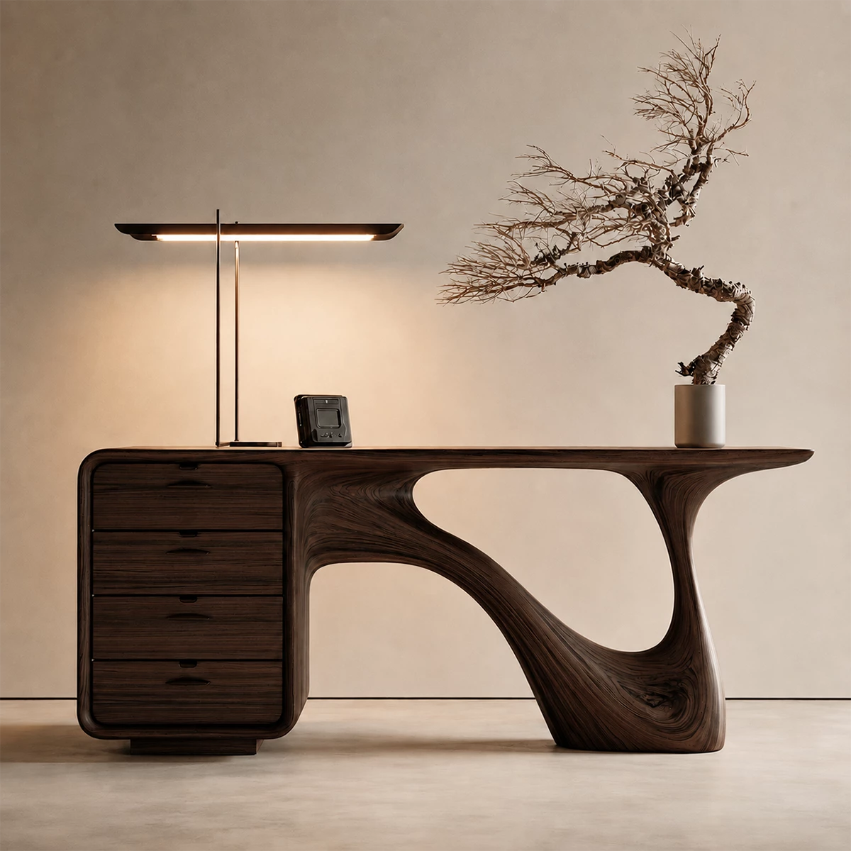 Natural Solid Wood Writing Desk Sculptural Wabi Sabi Style