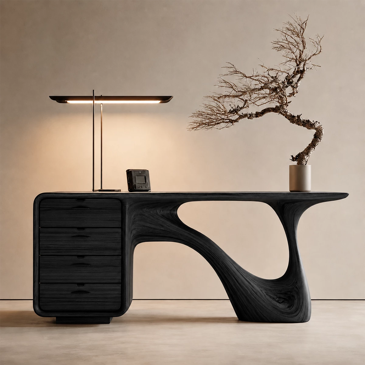 Natural Solid Wood Writing Desk Sculptural Wabi Sabi Style
