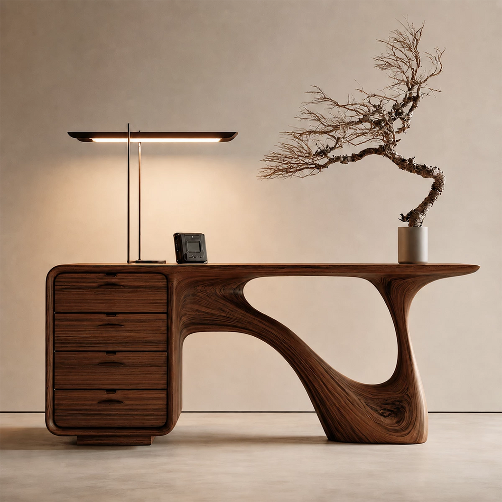 Natural Solid Wood Writing Desk Sculptural Wabi Sabi Style