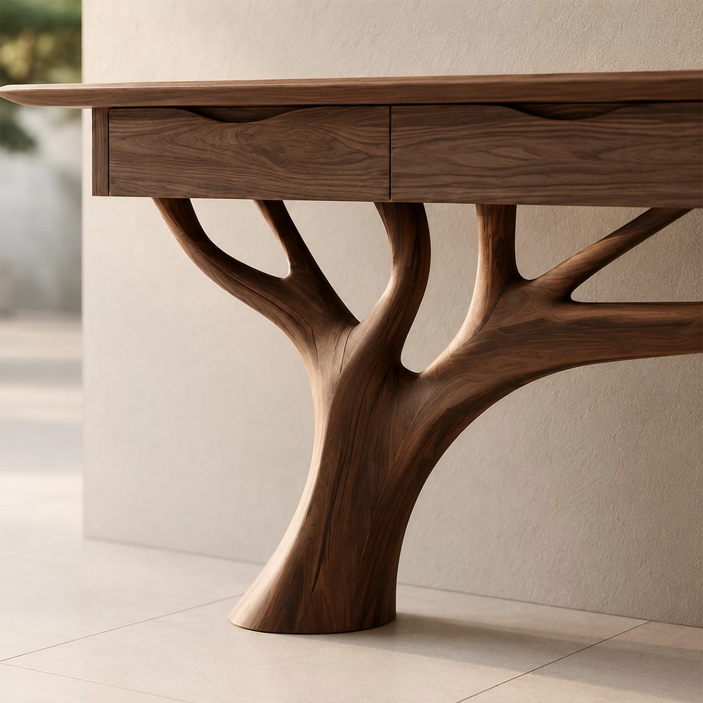 Natural Solid Wood Console Table Sculptural Tree Branch Wabi Sabi Style