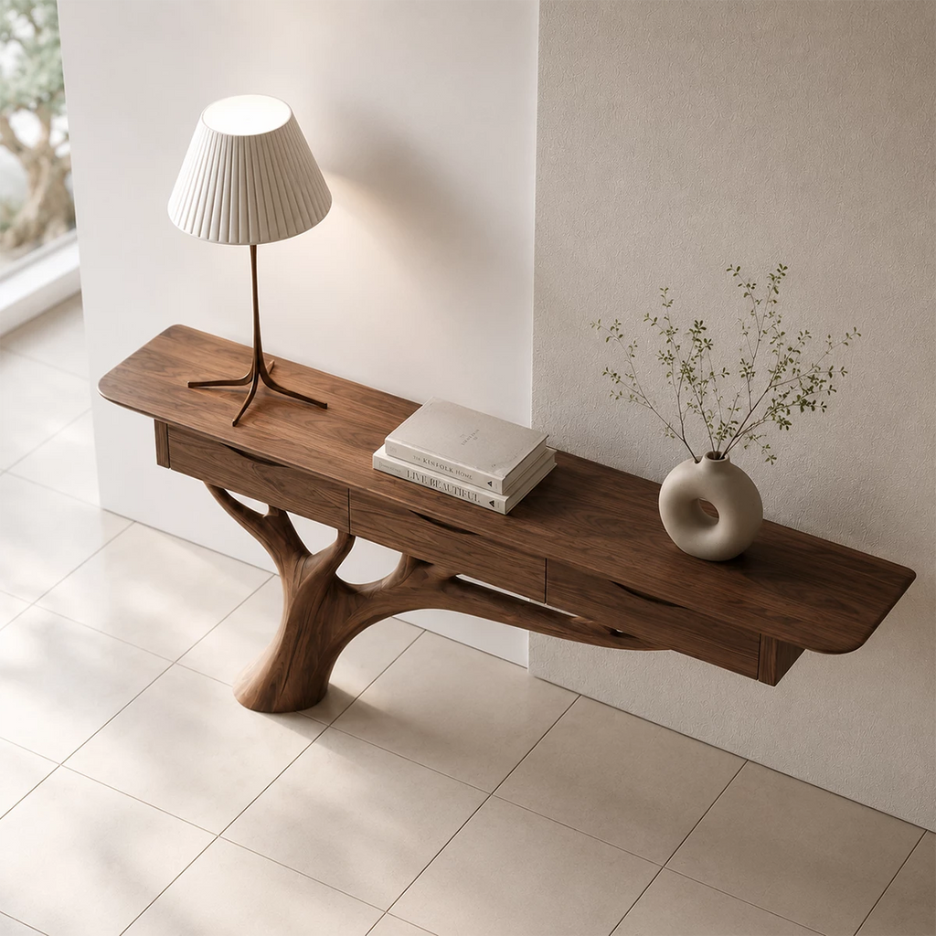 Natural Solid Wood Console Table Sculptural Tree Branch Wabi Sabi Style