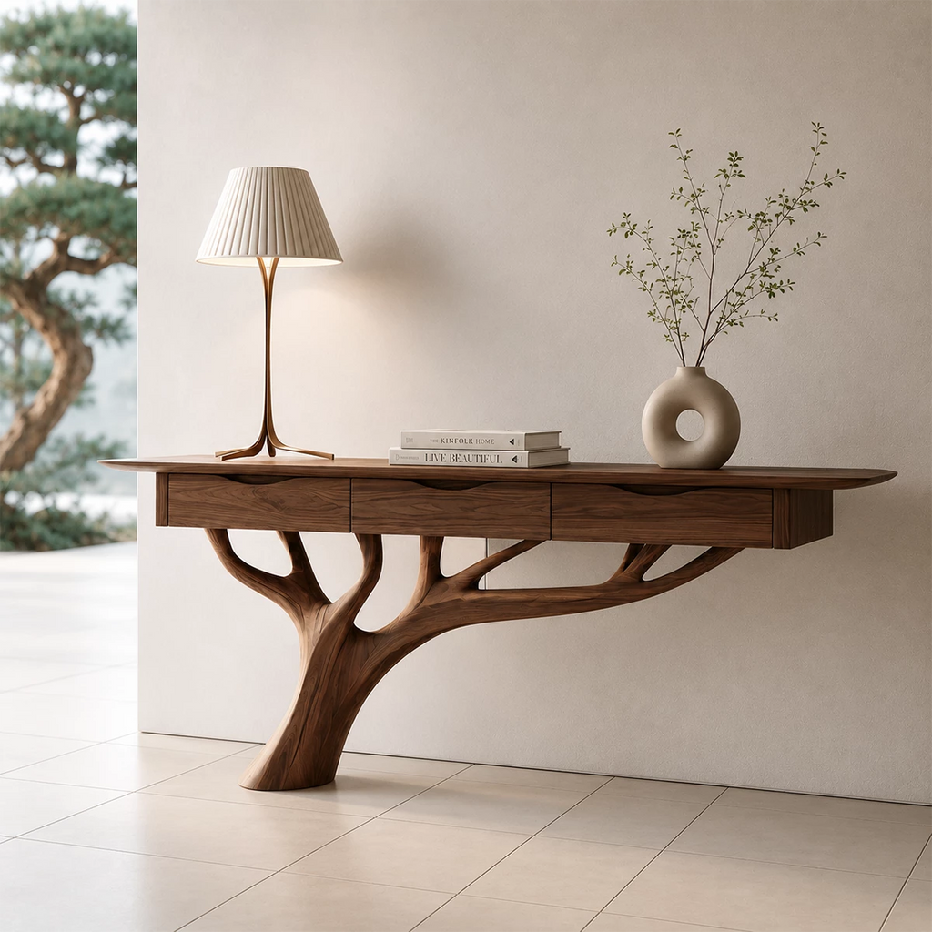 Natural Solid Wood Console Table Sculptural Tree Branch Wabi Sabi Style