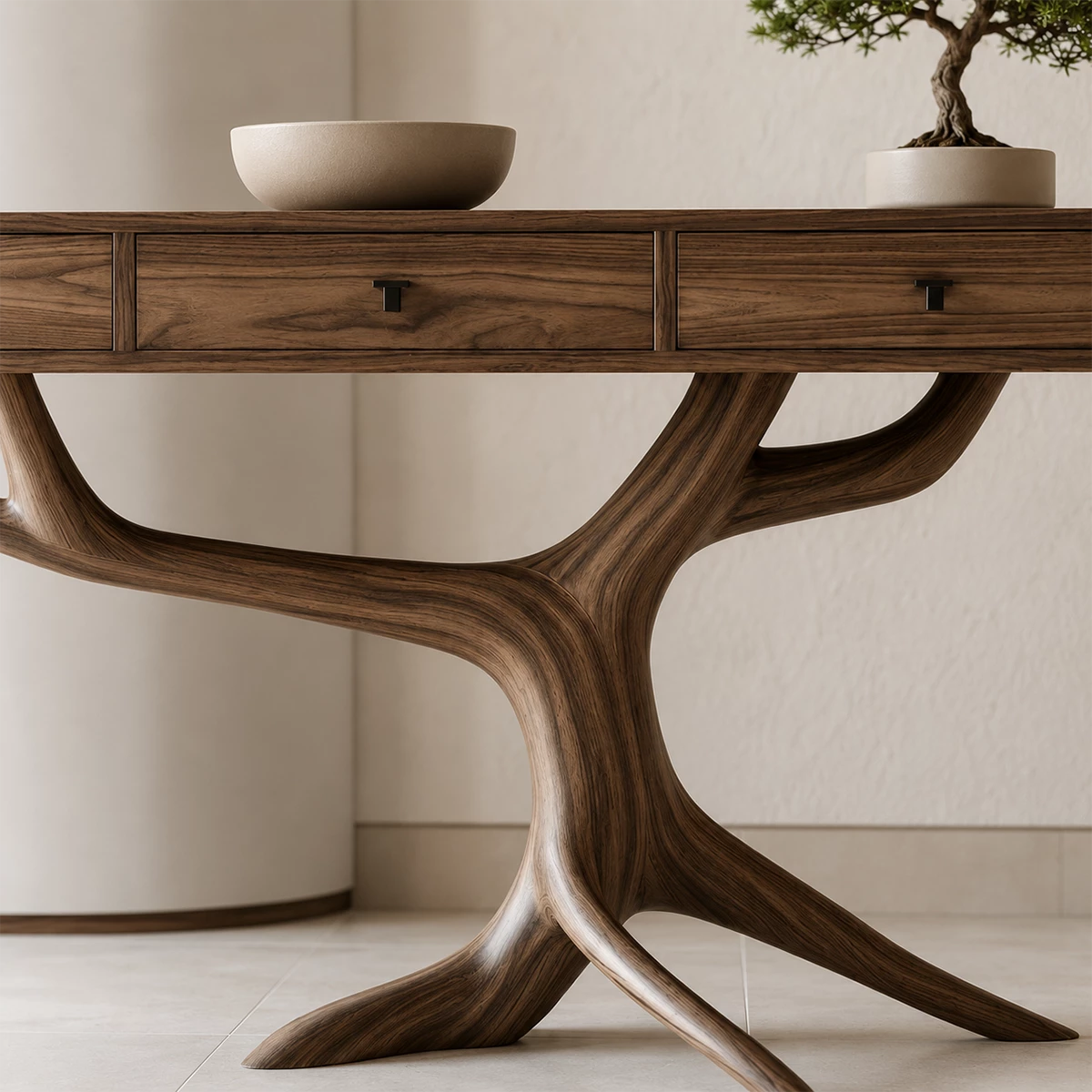 Natural Solid Wood Console Table Tree Root Wabi Sabi Style