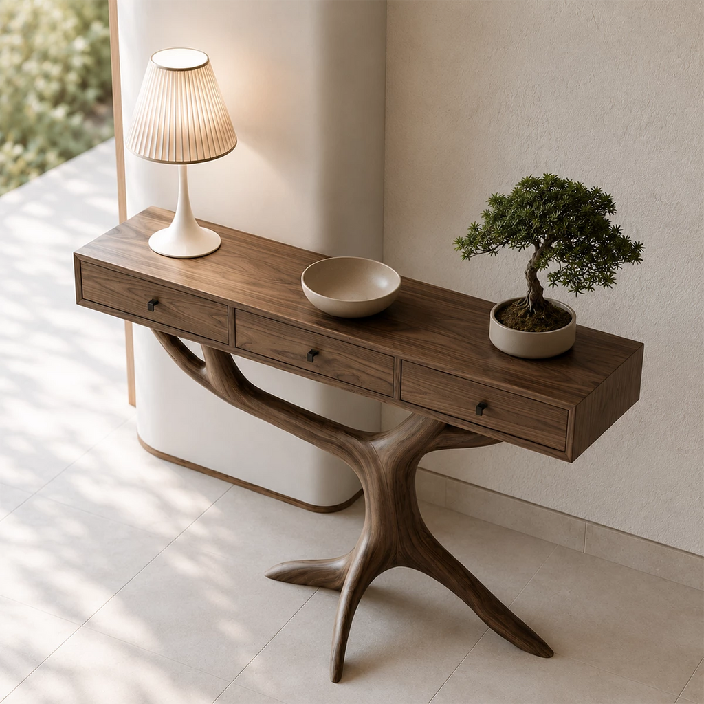 Natural Solid Wood Console Table Tree Root Wabi Sabi Style