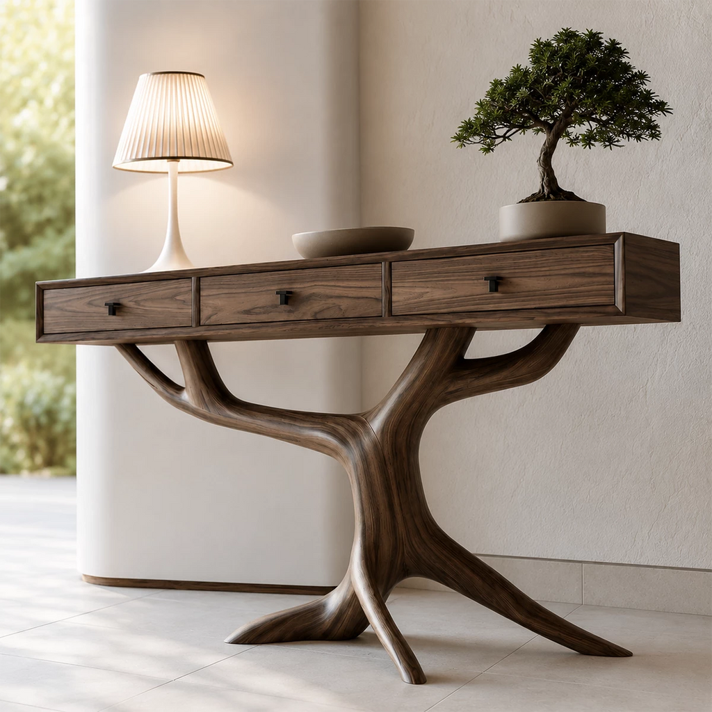 Natural Solid Wood Console Table Tree Root Wabi Sabi Style