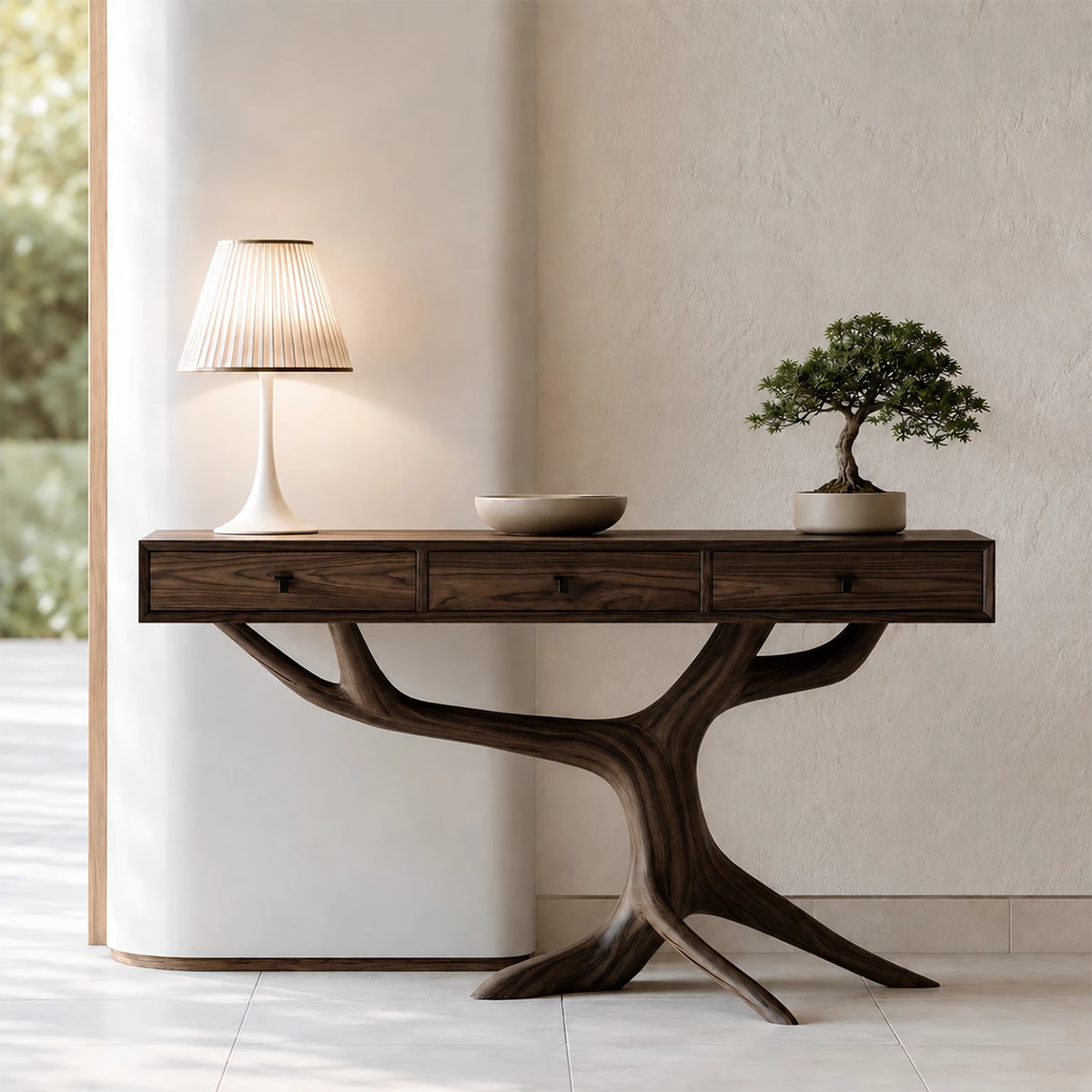 Natural Solid Wood Console Table Tree Root Wabi Sabi Style