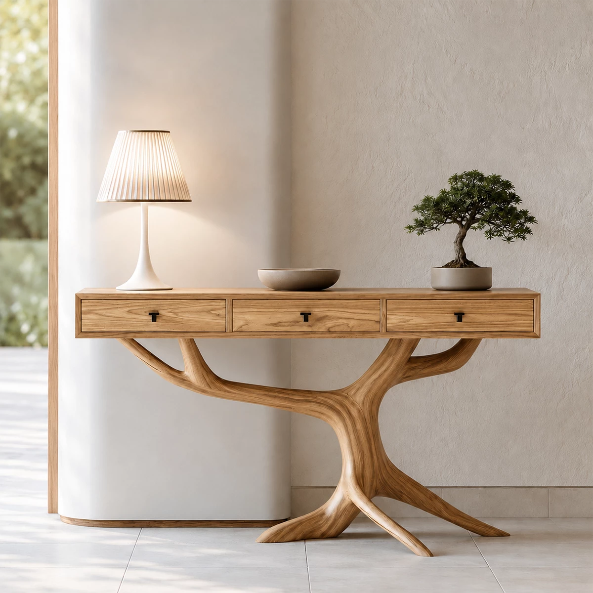 Natural Solid Wood Console Table Tree Root Wabi Sabi Style