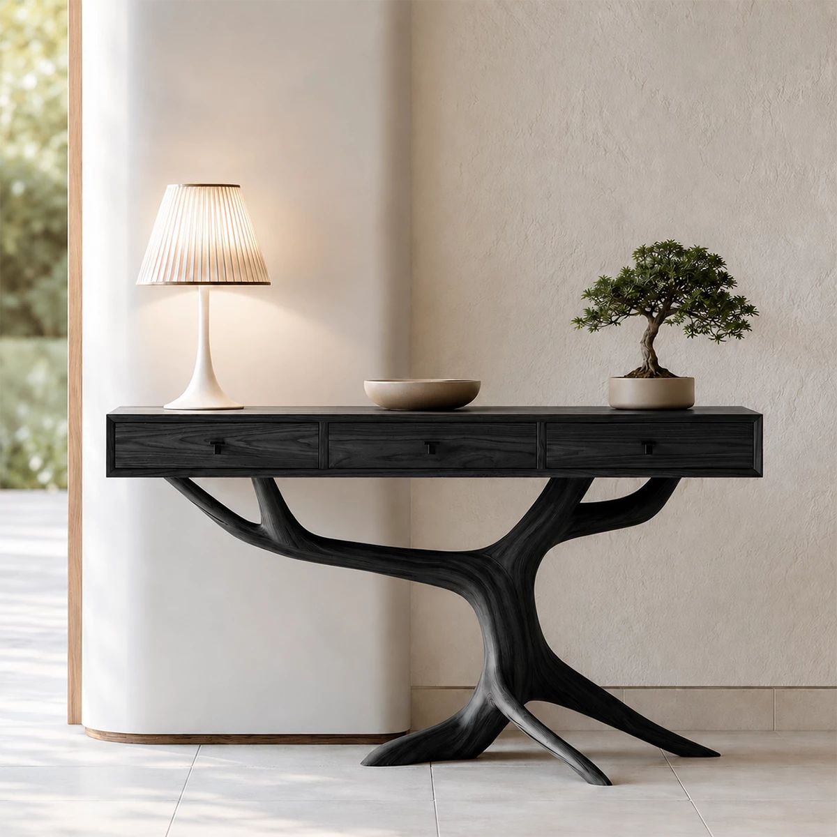 Natural Solid Wood Console Table Tree Root Wabi Sabi Style