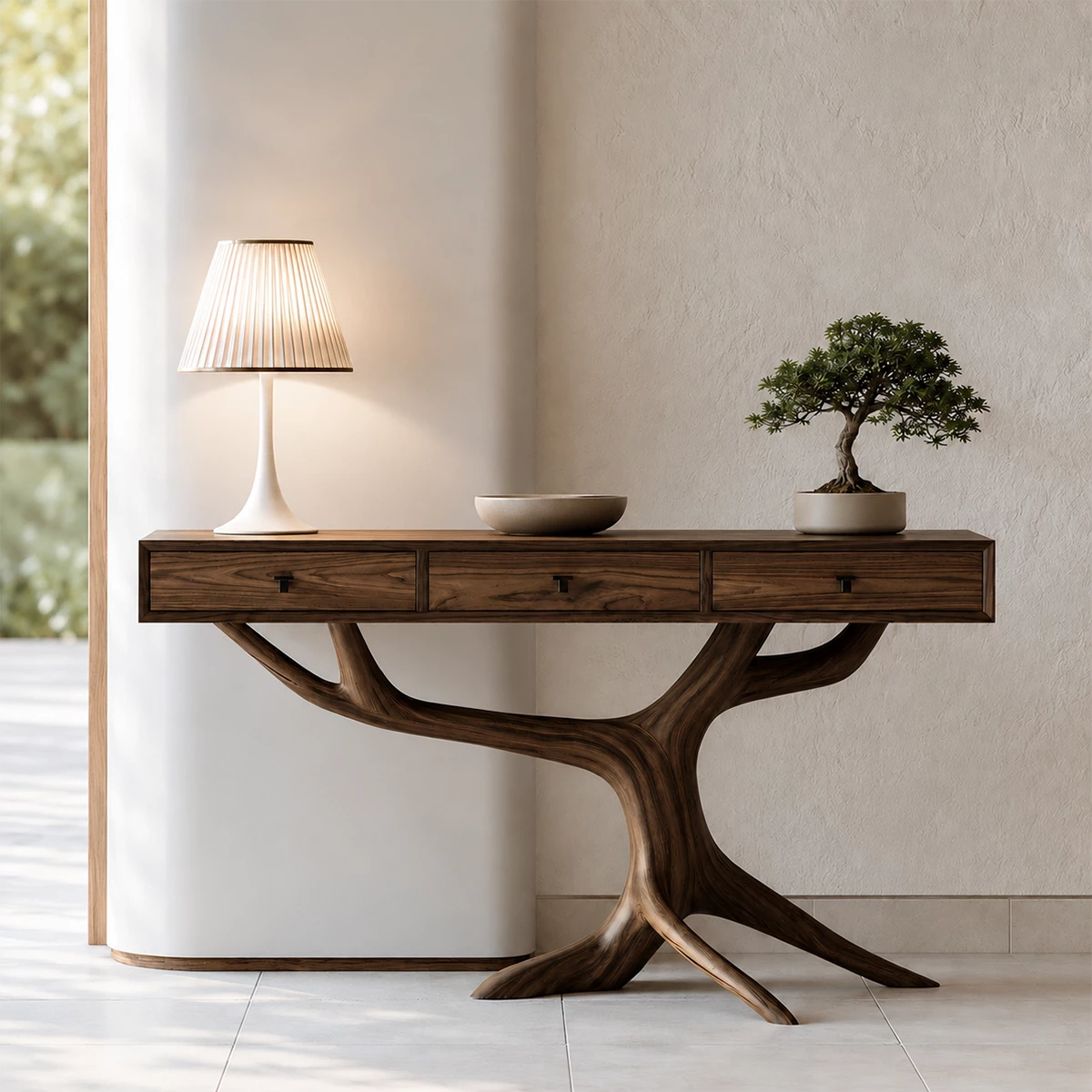 Natural Solid Wood Console Table Tree Root Wabi Sabi Style