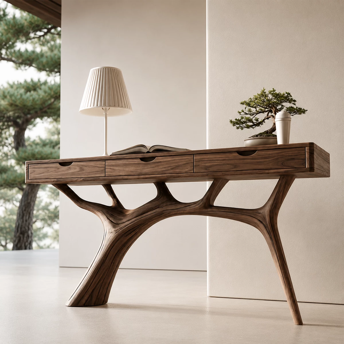 Natural Solid Wood Console Table Branch Frame Wabi Sabi Style