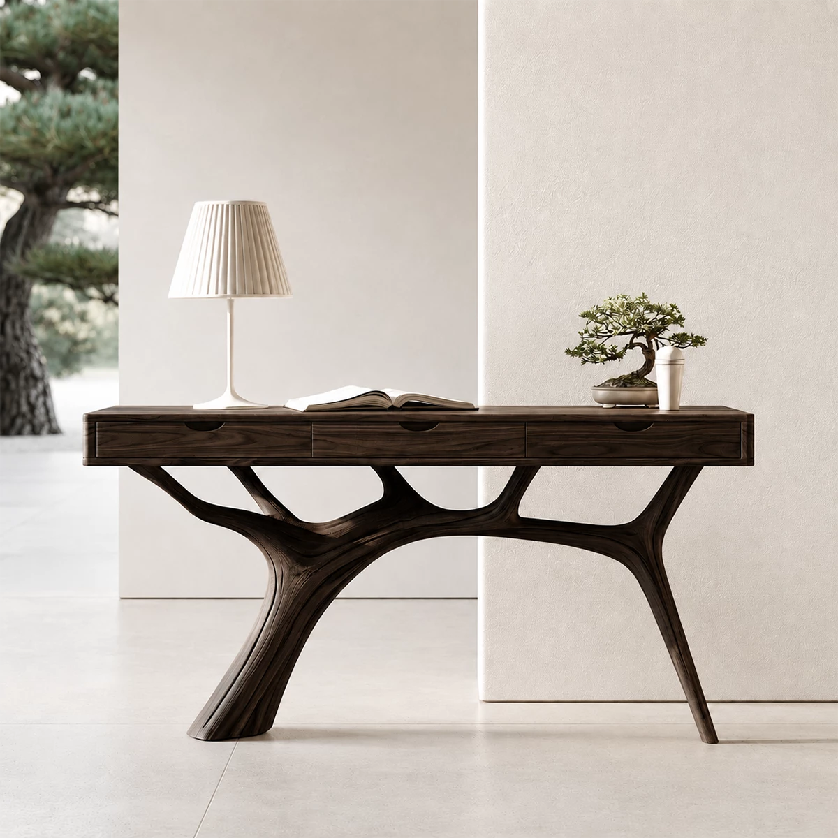 Natural Solid Wood Console Table Branch Frame Wabi Sabi Style