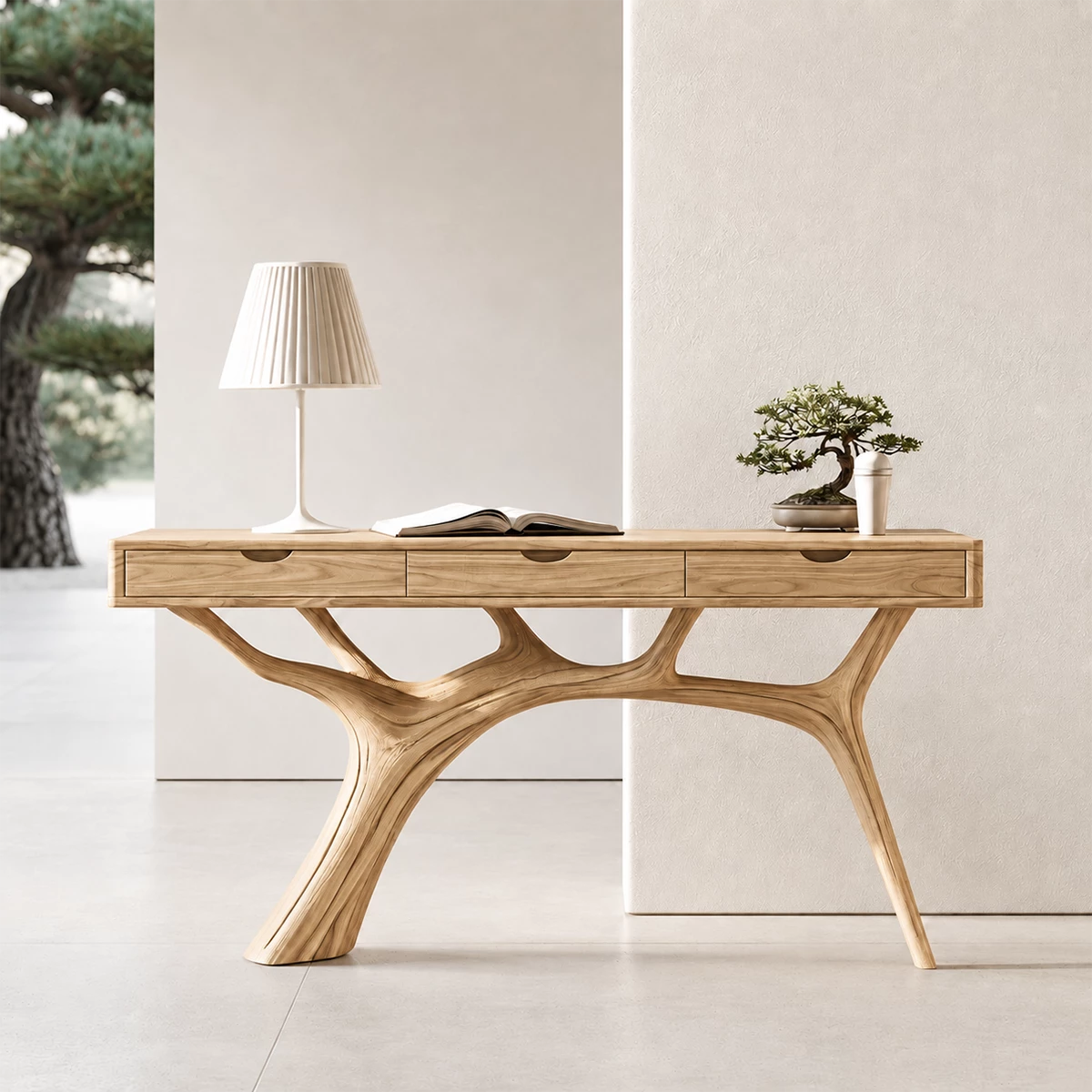 Natural Solid Wood Console Table Branch Frame Wabi Sabi Style
