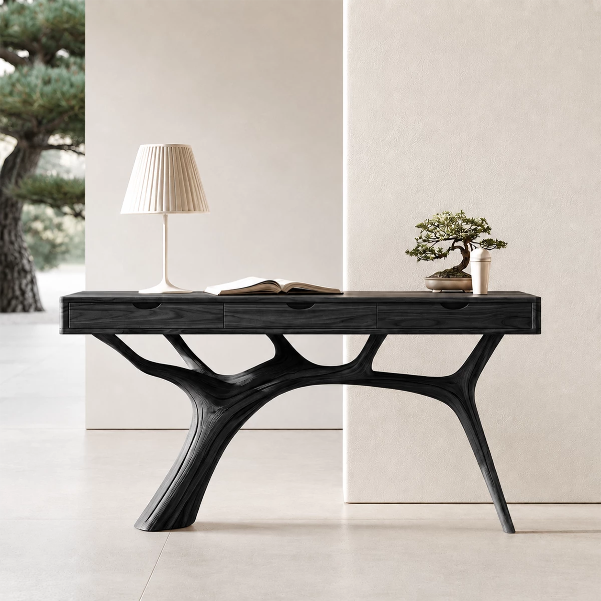 Natural Solid Wood Console Table Branch Frame Wabi Sabi Style