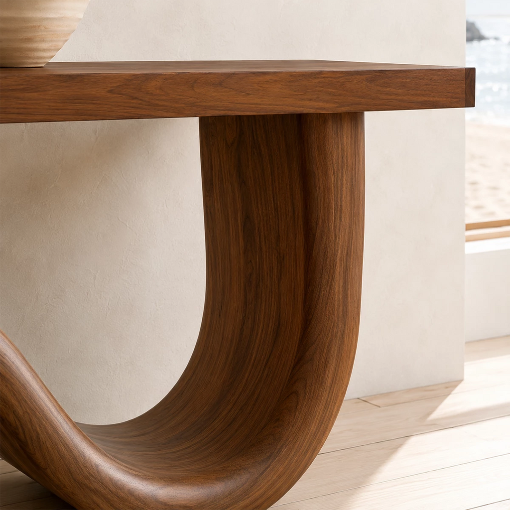Natural Solid Wood Console Table Sculptural Wave Modern Style