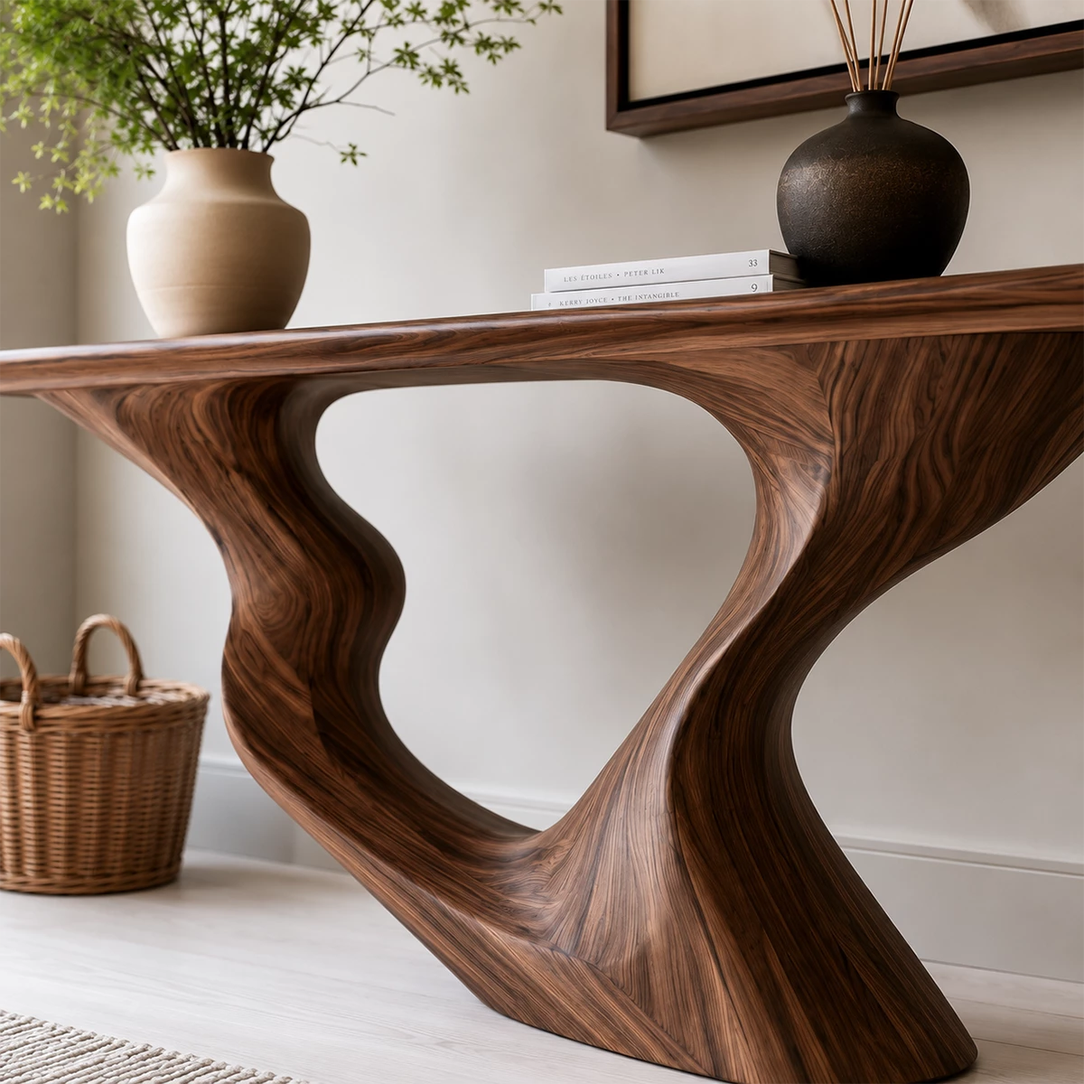 Natural Solid Wood Console Table Sculptural Loop Modern Style