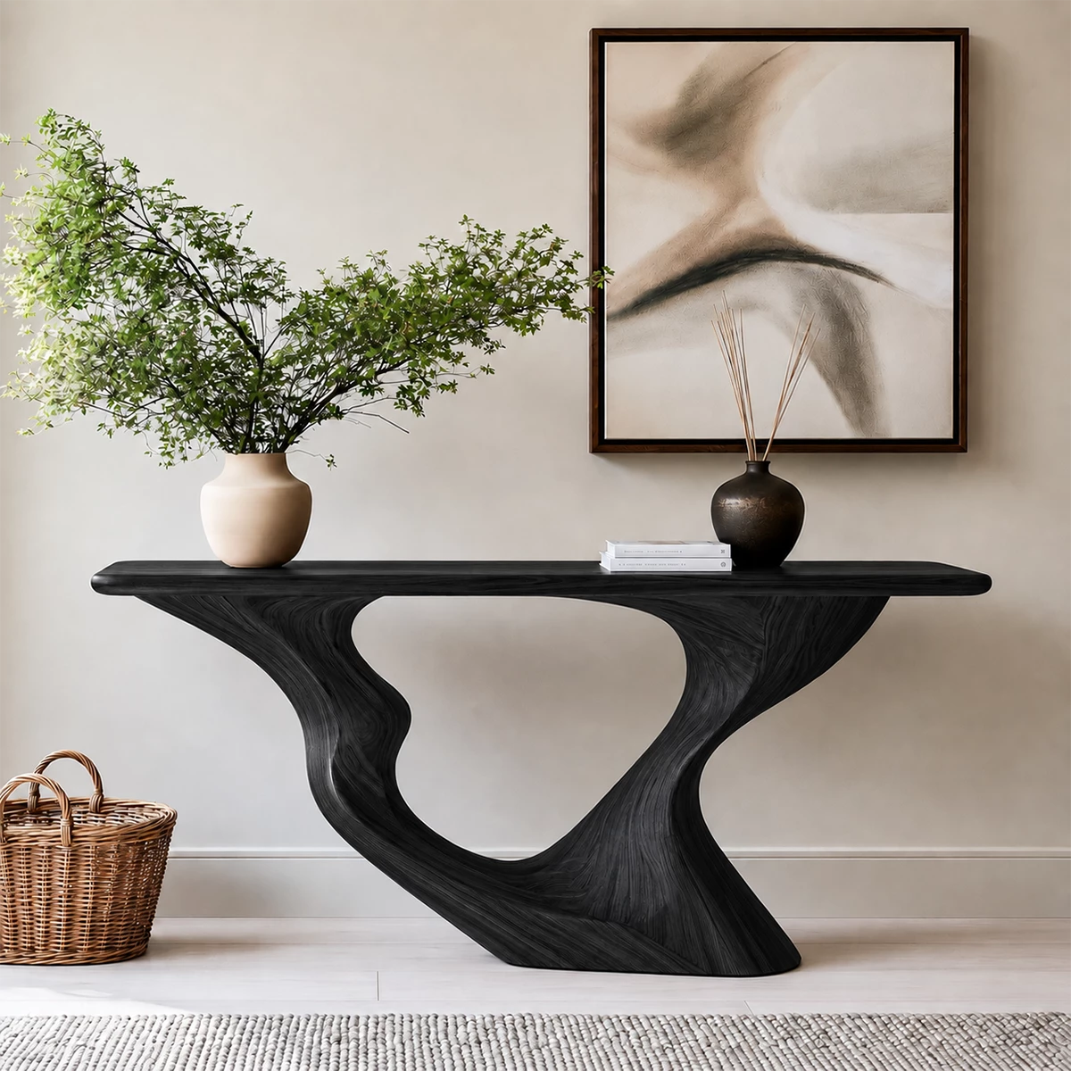 Natural Solid Wood Console Table Sculptural Loop Modern Style