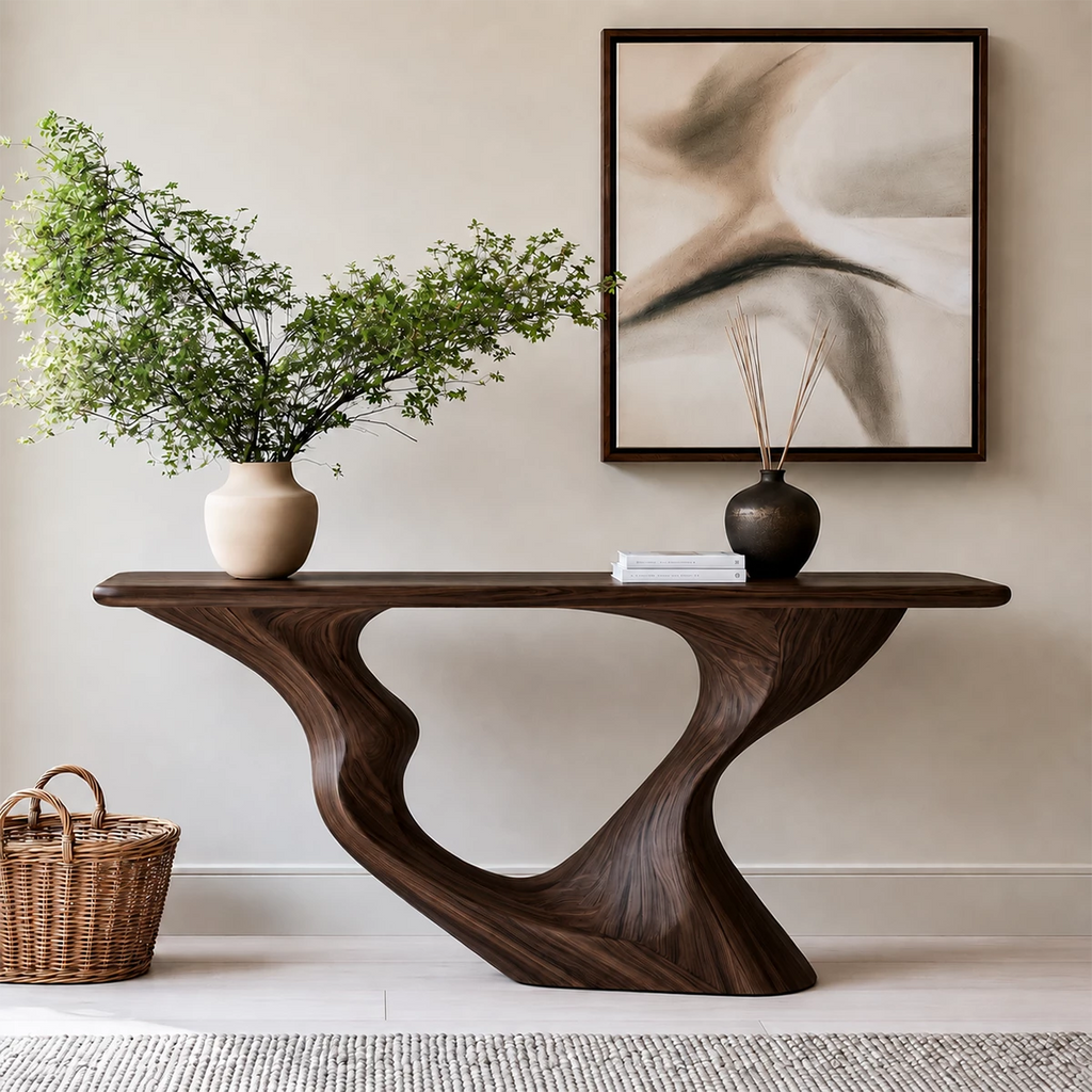 Natural Solid Wood Console Table Sculptural Loop Modern Style