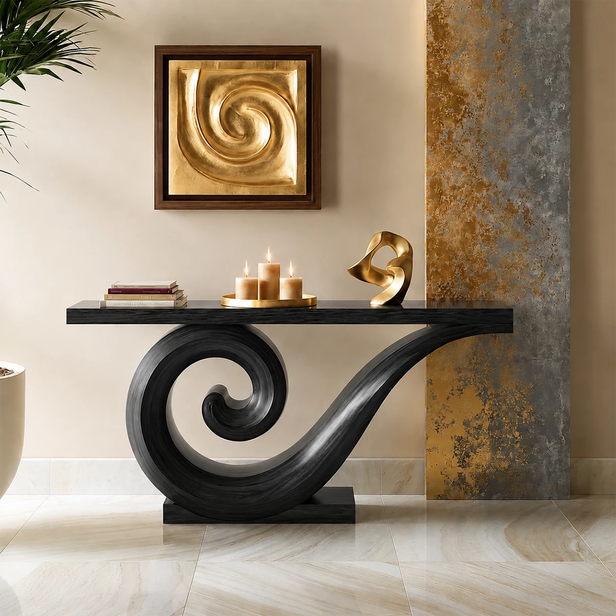 Natural Solid Wood Console Table Sculptural Spiral Modern Style